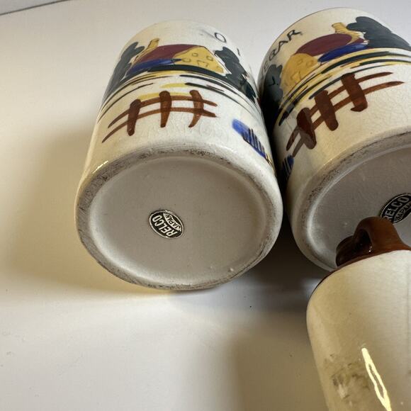 Vintage Relco Japan Vinegar/Oil Cruets Salt Pepper Hand painted Roosters/Barns - Picture 2 of 8